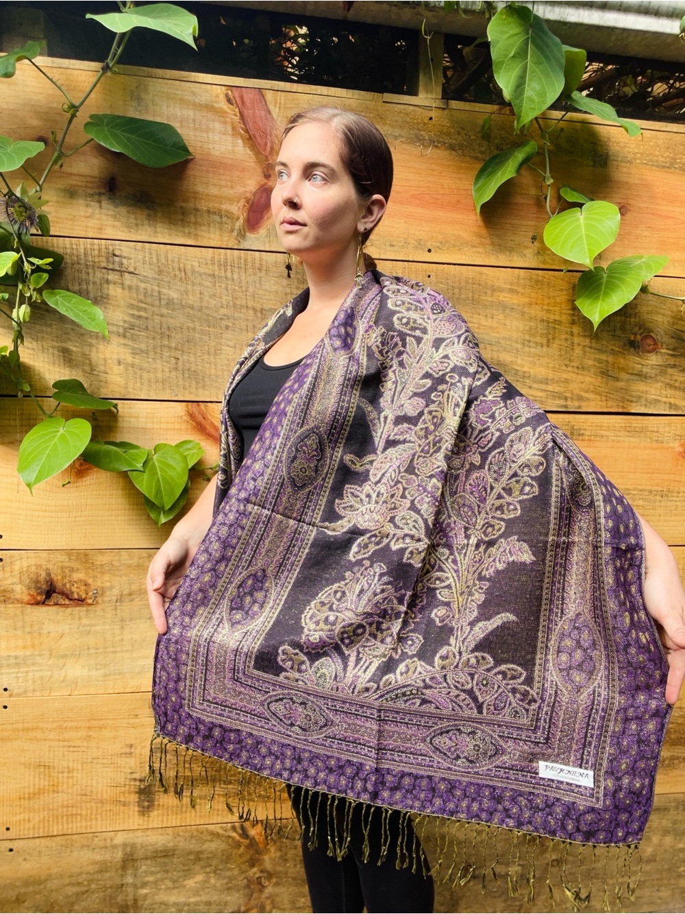 Guatemalan Purple Paisley Floral Pashmina Shawl Wrap